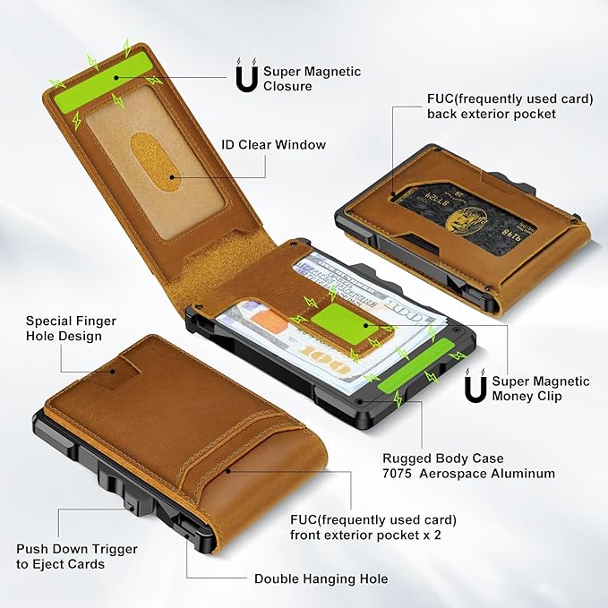 furid Genuine Leather Wallet for Men: Slim RFID Smart Minimalist Wallet | Credit Card Holder for Front Pocket wallet with Money Clip Full Grain - Gifts for Husband Father on Birthday Anniversary