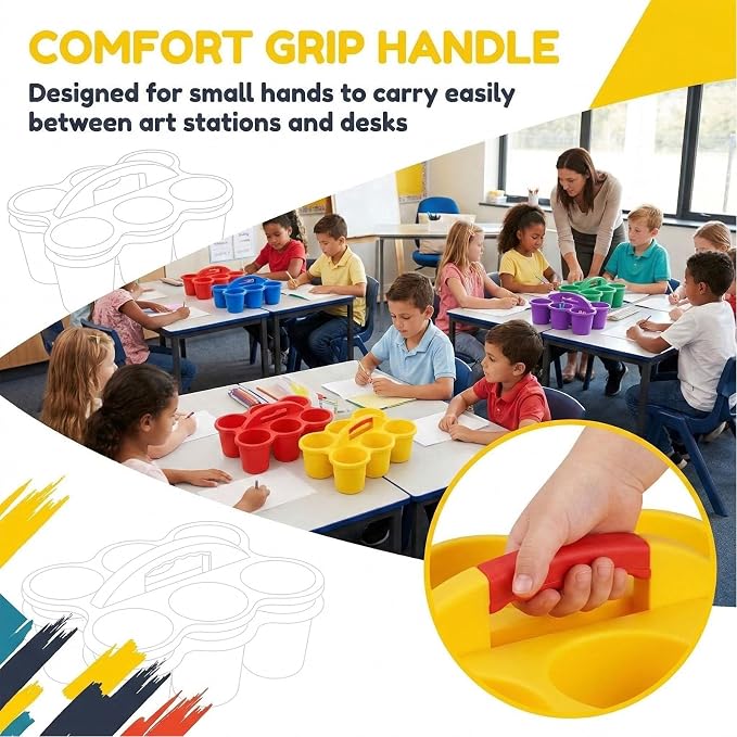 Multicolor Pencil Holders for Desk, 6-Cup Classroom Caddy with Handles, Durable Art Supply Organizer for School Office Home (Set of 6)