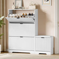 Xixini Shoe Storage Cabinet for Entryway with 3 Flip Drawers & Bench, Slim Wood Shoe Organizer with Modern Fluted Panel, Freestanding Narrow Shoe Rack for Front Door Entrance, Hallway, Foyer, White