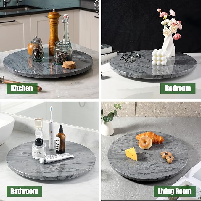Marble Lazy Susan, 16 in Lazy Susan Turntable Organizer for Cabinet Pantry Kitchen Countertop Fridge Bathroom Makeup Vanity Countertop - Grey