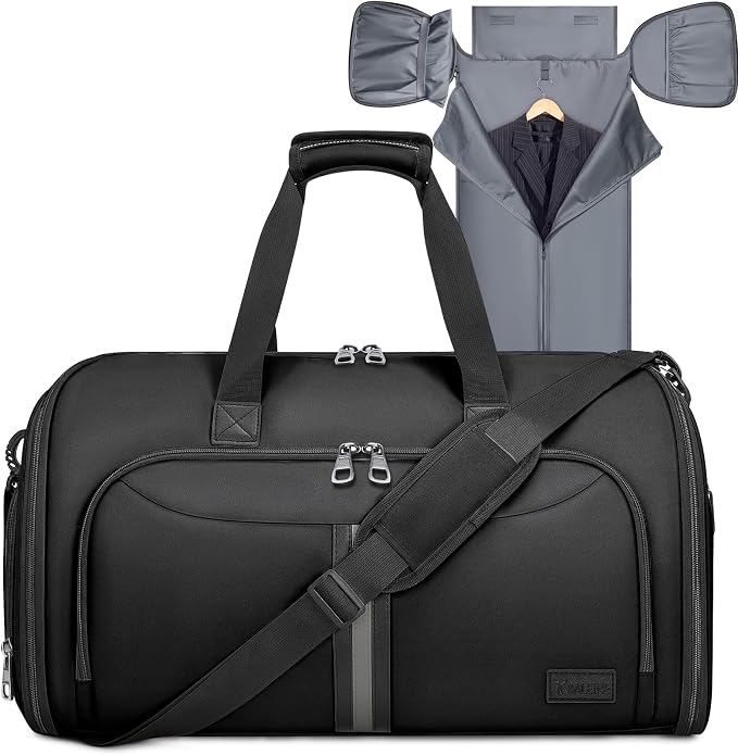 BALEINE Travel Garment Bag, Travel Suit Bag for Men, Water Resistant Carry on Garment Bag for Hanging Clothes, Garment Duffel Bag for Travel Business (Pure Black-Convertible)