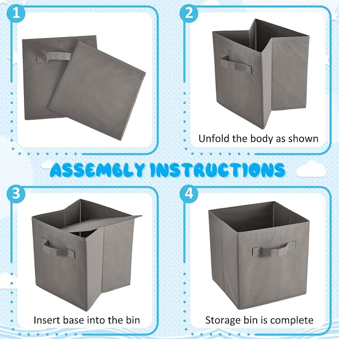 Yinder 12 Pcs Cube Storage Bin Grey 10.5''x10.5''x11'' Black Beige Storage Bins for Playroom Decor Colorful Bins for Kids Foldable Baskets for Nursery Organizer Boxes Fabric Boxes