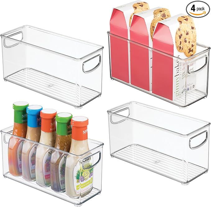 iDesign Slim Clear Plastic Stackable Storage Bin, Tall Narrow, 4-Pack | Kitchen or Pantry Organizer