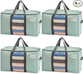 VENO 4 Pack Moving Bags with Clear Window, Heavy Duty Storage Bins with Lid, Around Handles, Tag, Zippers, Extra Large Totes Packing Moving Boxes Supplies for College Dorm Clothes (Light Green)