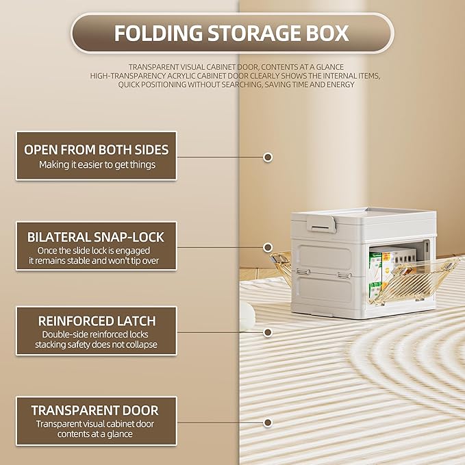 4 QT / 1 Gal Foldable Storage Cabinet with Clear Double Doors Organizer, Transparent Front & Back, Pull to Setup, Rolling Storage Bin for Closet/Living Room
