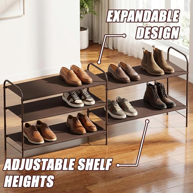 Simple Houseware 3-Tier Shoe Rack Storage Organizer, Bronze – Space-Saving Shoe Shelf, Holds 9–16 Pairs, Sturdy Metal Frame, Easy Assembly – Closet, Entryway, Bedroom Shoe Storage Solution