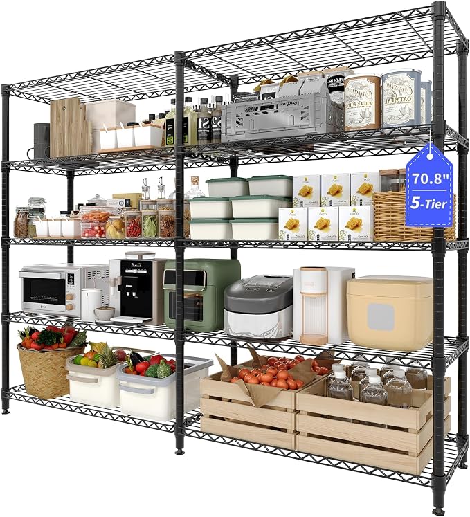 GarveeHome 70" H Storage Shelves 5-Tier L-Shaped Shelving Unit, 1325 LBS Metal Shelves Heavy Duty Shelving Storage Rack Corner Shelf with Adjustable Shelf, for Kitchen Pantry Bedroom