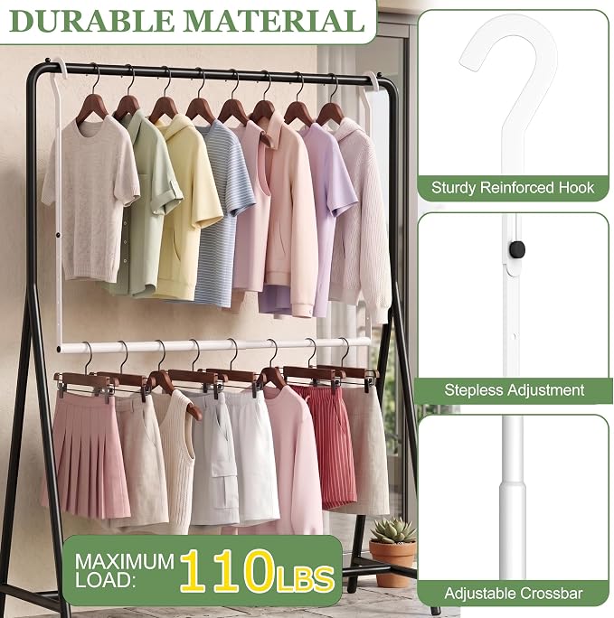 OPKING Hanging Closet Rod Extenders Adjustable Width & Height 1Pack White | Stepless Adjustment, Space-Saving & Expand Space, Assemble Easily, Heavy-Duty Iron, Hold Up To 45 LBS, Smooth Surface,