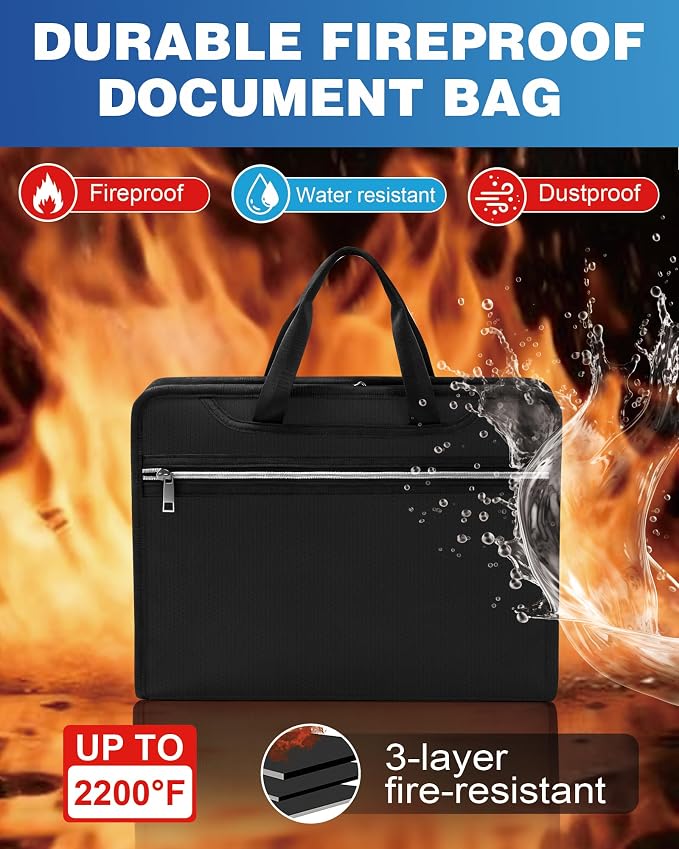 Fireproof Bag Important Document Organizer/13 Pocket Accordion File | Expanding File Folder with Labels, Safe Holder and Organizer for Birth Certificate, Paper, Receipt, Bill, etc.