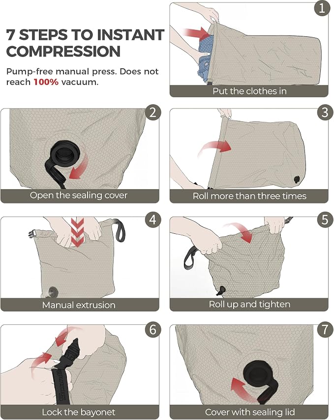 Travel Laundry Bag, Pump-Free Vacuum Compression Dirty Clothes Bag, Extra Large Reusable Waterproof & Washable Laundry Bag, Ideal for Suitcases, Road Trip Essentials, Gray, 1 Pack (XL)