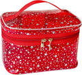 Star Print Red PVC Makeup Bag with Handle - 8.66 * 5.51 * 5.51 inch,Clear Storage Bag Toiletry Pocket Portable Zippered Pouch Waterproof Cosmetic Organizer Bags for Women (Red-L)