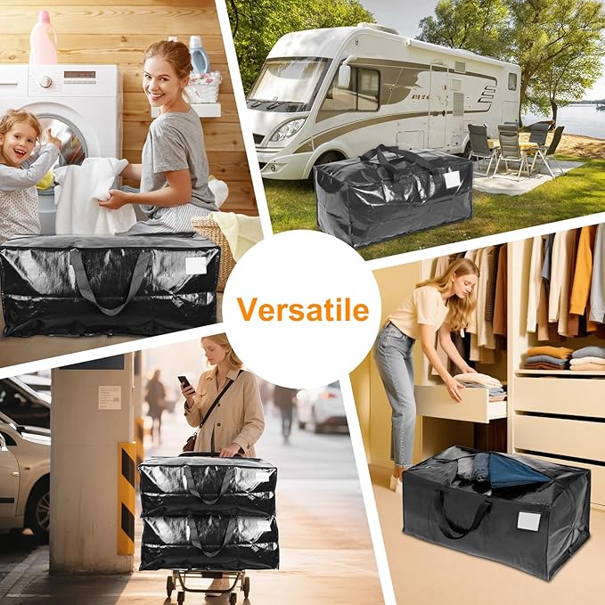 CHVEGLUZ 6 Packs Moving Bags Heavy Duty Extra Large,Storage Bags with Zipper&Handles, Sturdy&Durable Clothes Storage Bags Totes for College Dorm Essentials, Moving Boxes for College Supplies, Black