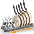 Adjustable Pot Lid Organizer, 9 Compartment Cabinet Storage for Pans, Grey | Width adjusts 12 to 20 in, holds pots pans lids cutting boards, wire dividers, non-slip feet, space-saving for kitchen