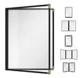 25 Pack Goodsmart Cafe Style Restaurant Menu Cover, 8.5x11 Side-Loading Double Stitched Edge Menu Sleeve, Crystal Clear Vinyl Menu Holder with Gold Decorative Corners (Black, 2 Pages / 4 Views)