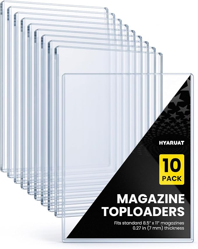 9x11.5 Magazine Toploaders 10 Pack, 7mm Capacity Magazine Holders | 15 Mil Rigid PVC Magazine Protector Sleeves, Clear Acid-Free for Collectors, Photos, Posters, Vintage Issues, Comic&Documents