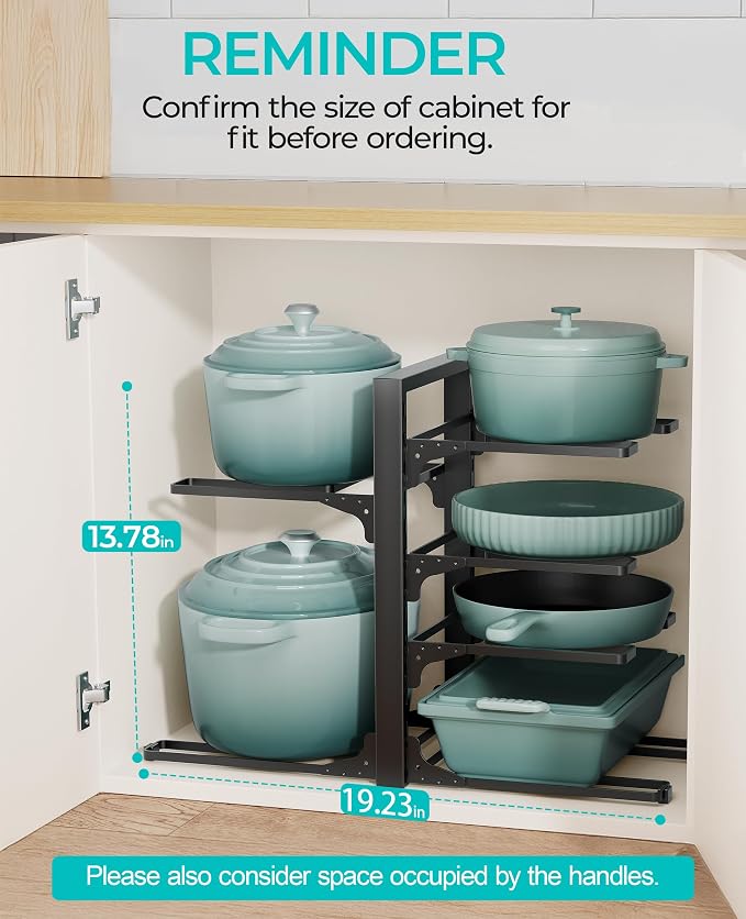 ORDORA Pots and Pans Organizer under Cabinet 13.78" Height, 6-Tier Kitchen Cabinet Organizers and Storage, Heavy Duty Pots and Pan Storage Rack Organizer inside Cabinet, Adjustable Pot Rack