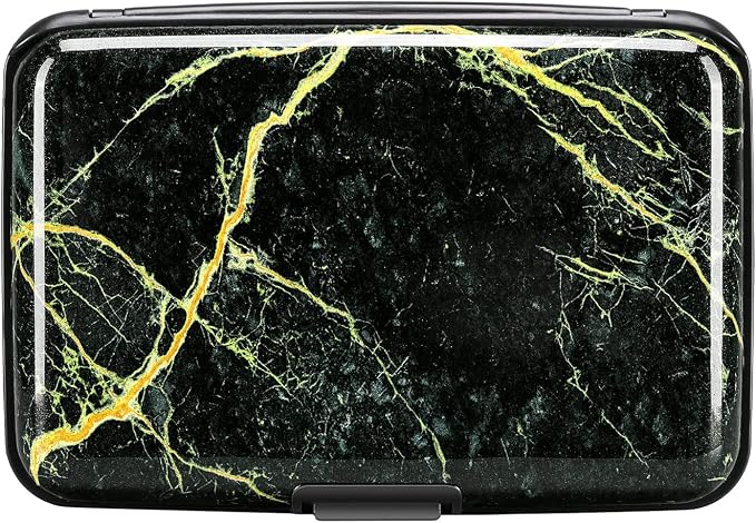 ELFISH Mini RFID Aluminum Wallet Credit Cards Holder Business Card Case Metal ID Case for Men Women (Black Marble)