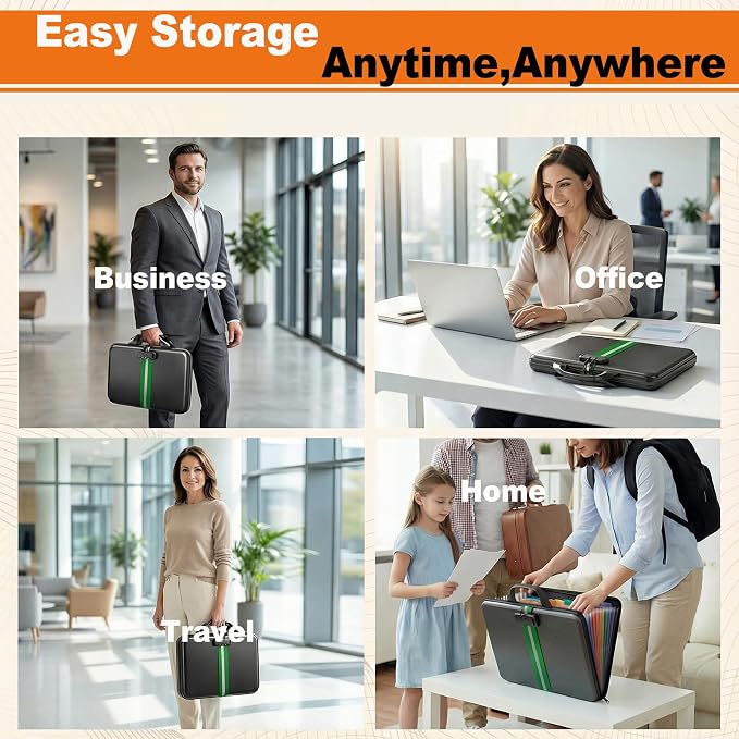 Fireproof Document Organizer with Lock, Rigid EVA File Box with 13-Pocket Accordion Folder for Important Documents & Tablets under 11", Lightweight Safe Storage for Home, Office & Travel (Small Size)