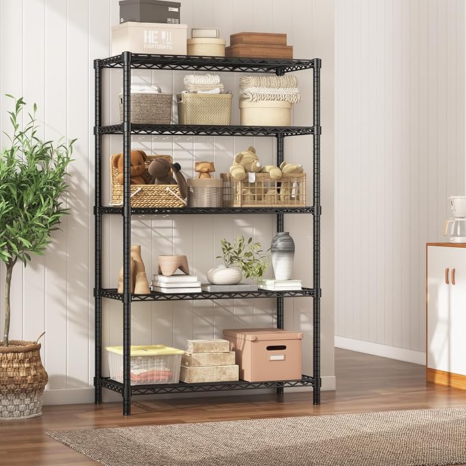 ROOMTEC 5-Tier Adjustable Wire Shelving Unit, 40"x16"x72", 2000 lbs | Heavy Duty Garage Shelf, Tool-free Assembly Metal Shelves, Storage Rack for Garage, Kitchen, Pantry, Laundry, Basement