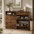 VINGLI Set of 2 Distressed Wood Shoe Cabinet for Entryway, 2-Pack Ultra Slim Shoe Organizer with 2 Flip & 1 Drop-Down Drawers, 24.8" W Narrow Shoe Cabinet, Rustic Brown Wood Shoes Rack for Hallway