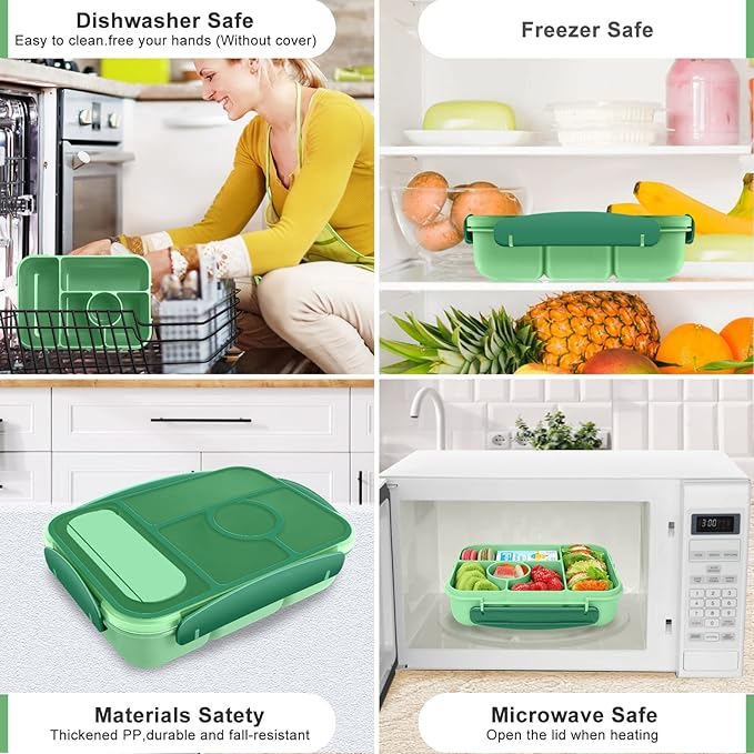 Lunch Box Kids,Bento Box Adult,Lunch Containers for Adults/Kids/Toddler,5 Compartments Bento Lunch Box with Sauce Vontainers,Microwave & Dishwasher & Freezer Safe,BPA Free