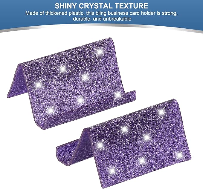 PATIKIL Business Card Holder for Desk, Acrylic Business Card Holders Shine Card Stand Organizer Cards Display for Office Exhibition, Purple