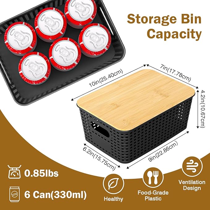 Stackable Storage Basket: Plastic Baskets Bins, Baskets for Organizing, Pantry Decorative Containers for Closets, Cabinets, Shelves(8 Pack, Black)