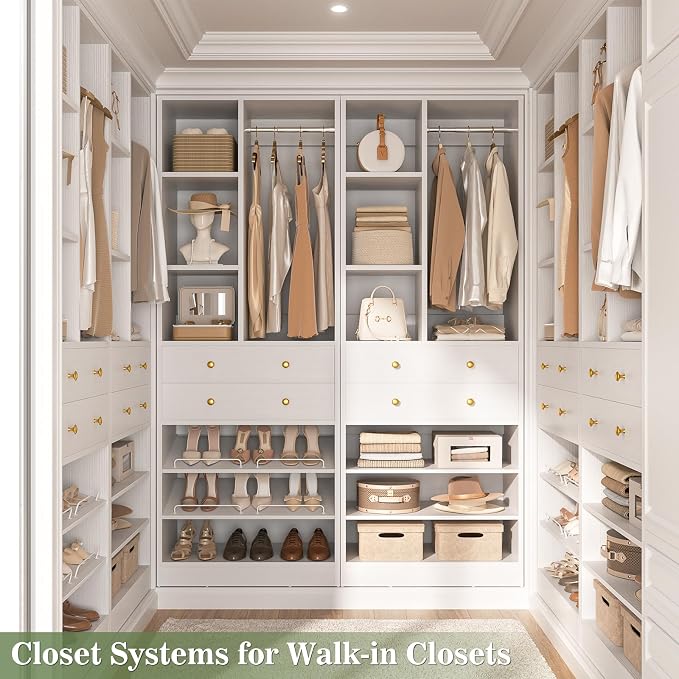 Besiost Small Closet System, 28"/2.3 FT Closet Organizer System with Drawers and Shelves, Walk-in Closets Systems for Small Closets, Free Standing Reach in Closet Tower, White