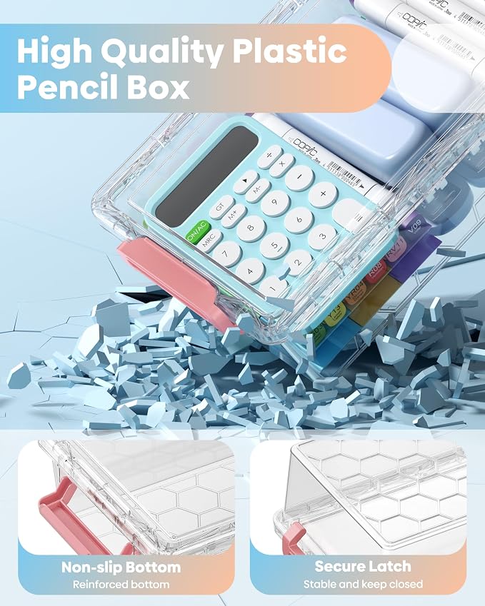 BiuLeon 8 Pack Large Pencil Box Set, Plastic Clear Pencil Case Marker Organizer, Crayon Box Craft Organizers, Stackable Storage Containers with Lid for Pen, Art and Craft Supplies(Color)