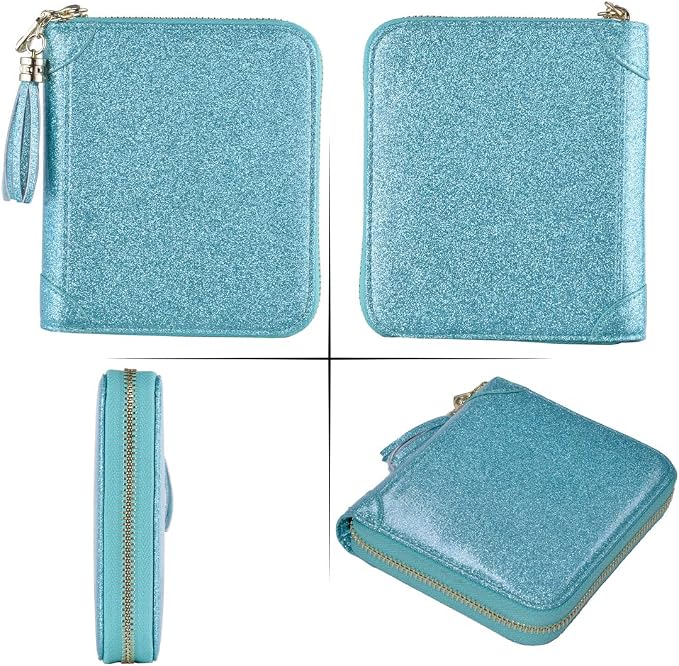 Easyoulife Womens Credit Card Holder Wallet Zip Leather Card Case RFID Blocking (Glitter Teal)