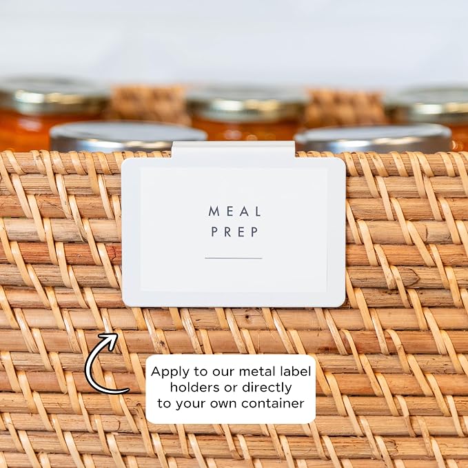 Pantry Labels, 130 Preprinted Vinyl Stickers for Food Containers, Water Resistant, 2 x 3 inches, Minimalist Labels for Organizing, Food Label for Jars, Storage Bins (White)