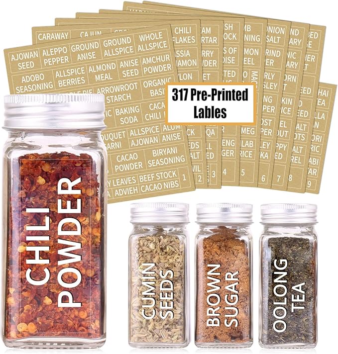 SWOMMOLY 36 Pcs Glass Spice Jars with Lids, 4oz Spice Bottles with Labels | Empty Spice Containers with Shaker Lids, Chalk Marker, Funnel - Seasoning Containers for Spice Racks, Cabinets, Drawers