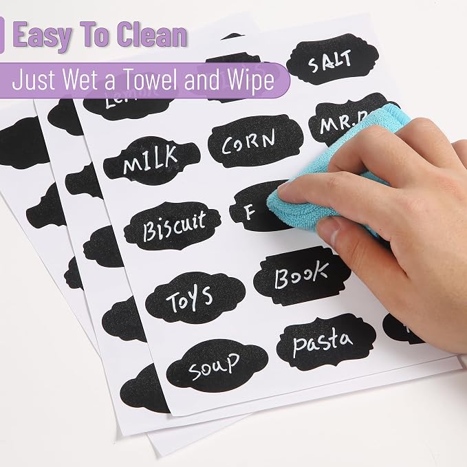 Mr. Pen- Chalkboard Labels, 150 pcs, Assorted Shapes | Waterproof Reusable Blackboard Stickers with 1 Erasable Liquid Chalk Marker for Mason Jars
