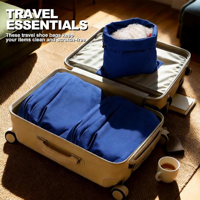 5 Pack Shoe Bags for Travel, Washable Dust Bags for Storage & Packing 17.7" x 13.8" Dustproof Shoe Bags Duster Flannel Shoes Storage with Drawstring Closure for Boots Handbags Shoes & Toys (Blue)
