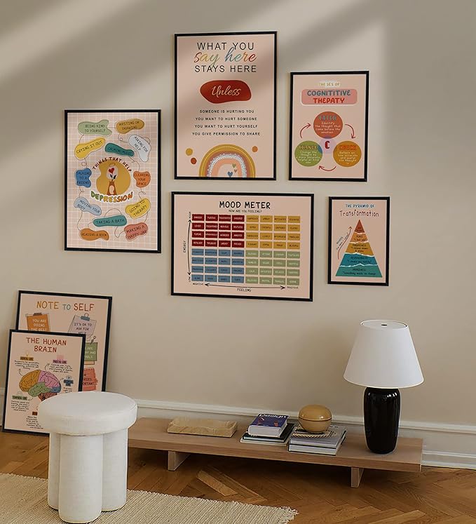 LOLUIS Mental Health Poster, Boho Therapy Tools Educational Supplies Art Print Classroom School Office Decor (What You Say In Here Stays In Here, Custom Frame Type)