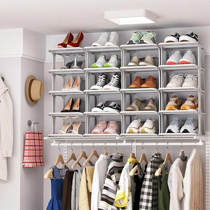 HAIXIN Small Shoe Rack for Closet Grey 5-Tier Shoe Organizer | Compact Size for Tight Spaces, Entryways, Under Bed, Stackable & Expandable, for Smaller Shoes, Easy Assembly, Sturdy Plastic