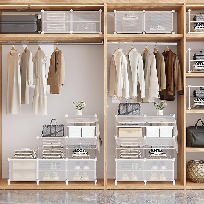 AWTATOS 8 Tiers Shoe Rack Organizer, 32 Pair Shoe Storage Cabinet, Clear | DIY Stackbale Plastic Shoe Organizer Shelves for Closet Entryway Hallway Bedroom
