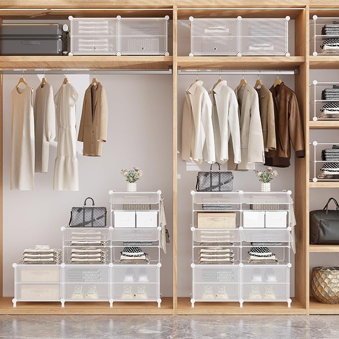 AWTATOS 6 Tiers Shoe Rack Organizer, 24 Pair Shoe Storage Cabinet, Clear | DIY Stackbale Plastic Shoe Organizer Shelves for Closet Entryway Hallway Bedroom