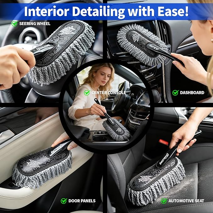 Flash Dog Car Duster Exterior & Interior Duster Aluminum Alloy Extendable Handle and Wax Cotton Strands Scratch-Free Cleaning for Cars, SUVs, RVs | Waterless Dust & Pollen Remover
