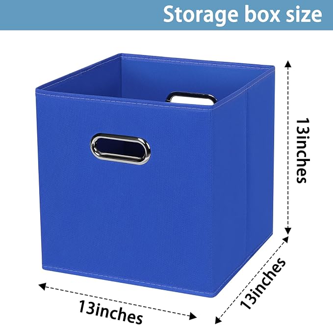Black Fabric Cubby Storage Bins,13x13x13 Inches ,Cube Organizer Bin Foldable Storage Boxes with Dual Handles Fabric Organizer Box and collapsible Storage basket,Set of 6 ,Dark Blue