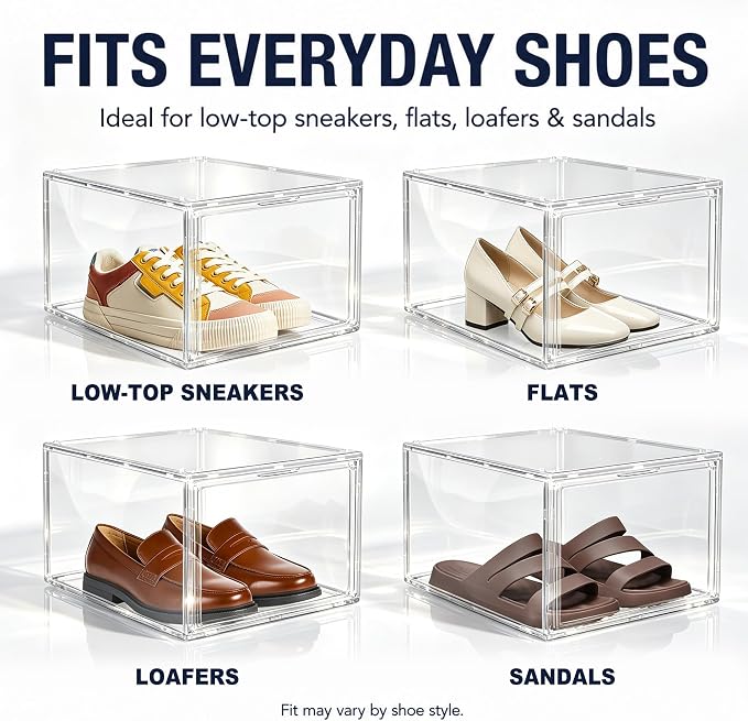 12 Pack Drop Front Shoe Boxes Acrylic Box Sneaker Case Size 12, Transparent Display Cases for Sneaker Collections, Baseball Caps, Hat Organizer Dust-free Shoe Cubbies Stackable Sneaker Boxes
