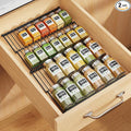 iSPECLE 2 Pack Spice Drawer Organizer Insert - Low Profile Rack for Jars | Step Tiered for Label Reading Access, No Slip No Rattle Oil-Resistant Carbon Steel, Spice Sorting and Daily Cooking Use