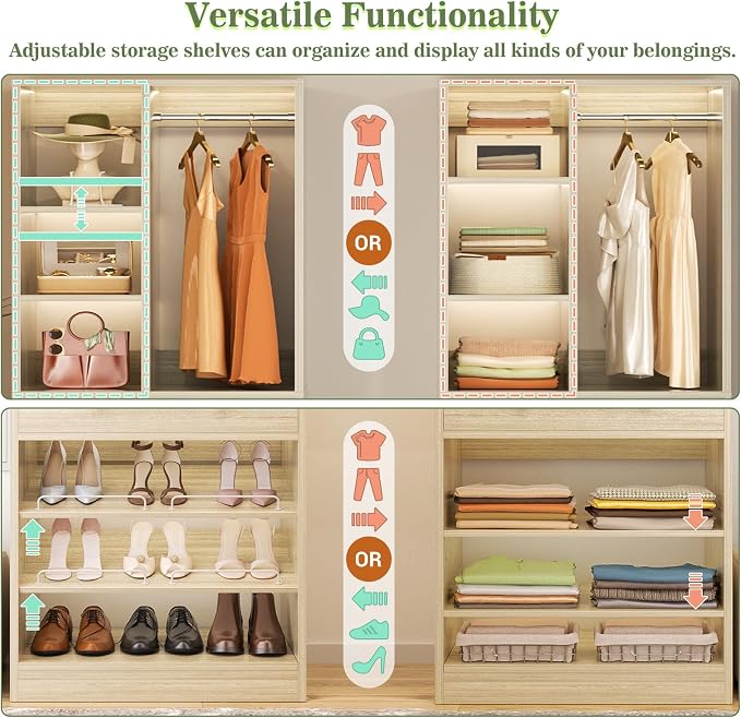 Besiost Small Closet System, 28"/2.3 FT Wood Closet Organizer System with Drawers and Shelves, Walk-in Closets Systems for Small Closets, Freestanding, Greige Oak