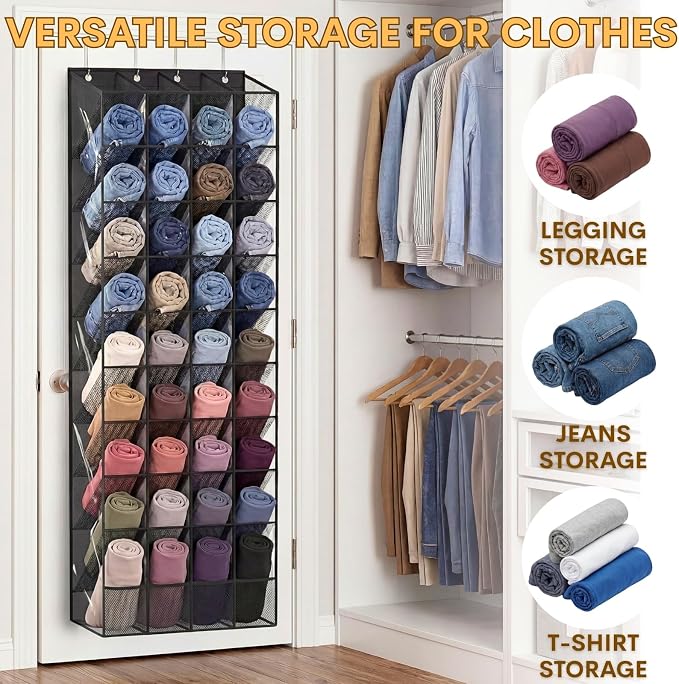 30-40 Pairs Over the Door Shoe Organizer, Clear Large Pockets Hanging Shoe Rack, Space-Saving Closet Door Organizer Fits Boots,Sneakers or Larger Shoes,Shoe Storage for Bedroom,Small Closet,Entryway