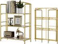 Crofy 3-Tier Wider Foldable Bookshelf, Gold Frame & Transparent Shelves | No-Assembly Collapsible Portable Storage Organizer; Sturdy Transparent Shelves; Ideal for Living Room & Home Office