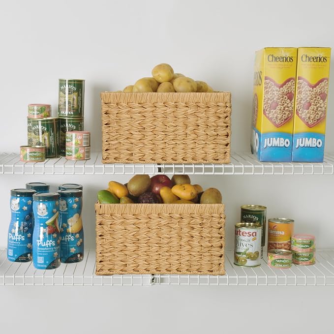 GRANNY SAYS Wicker Storage Baskets, Woven Baskets for Shelves, Waterproof Baskets for Organizing, Wicker Baskets with Handles, 2-Pack