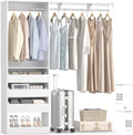 5FT Closet System with 3 Half-Open Wooden Drawers, 60'' Closet Organizer System with 2 Reversible Hanging Rods and Big Wing Shelf, 80" Tall Wall Mounted Wardrobe for Walk-in Closets, White