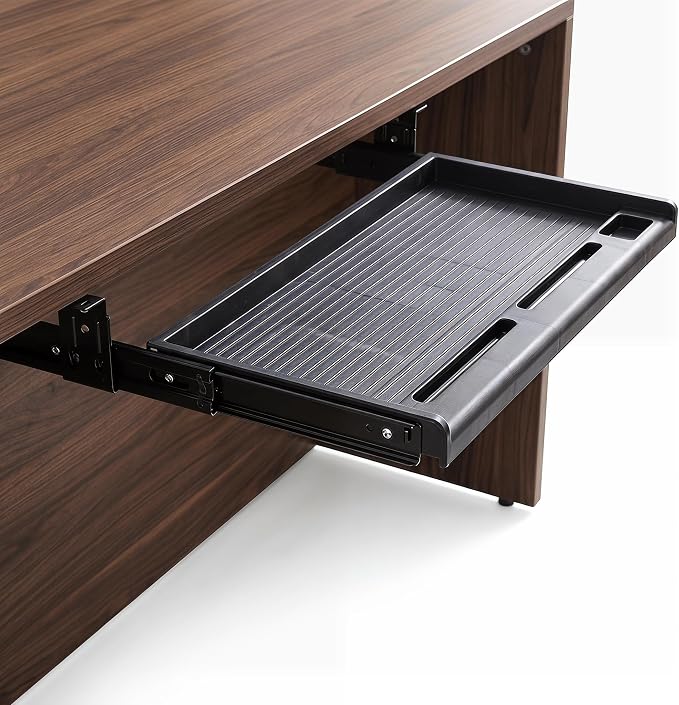 jojofuny Under Desk Keyboard Tray with Pen Organizer, Screw-Mounted Slide-Out Organizer Drawer, 20x10 inches Space-Saving Under Desk Shelf for Mouse, Pens & Office Supplies