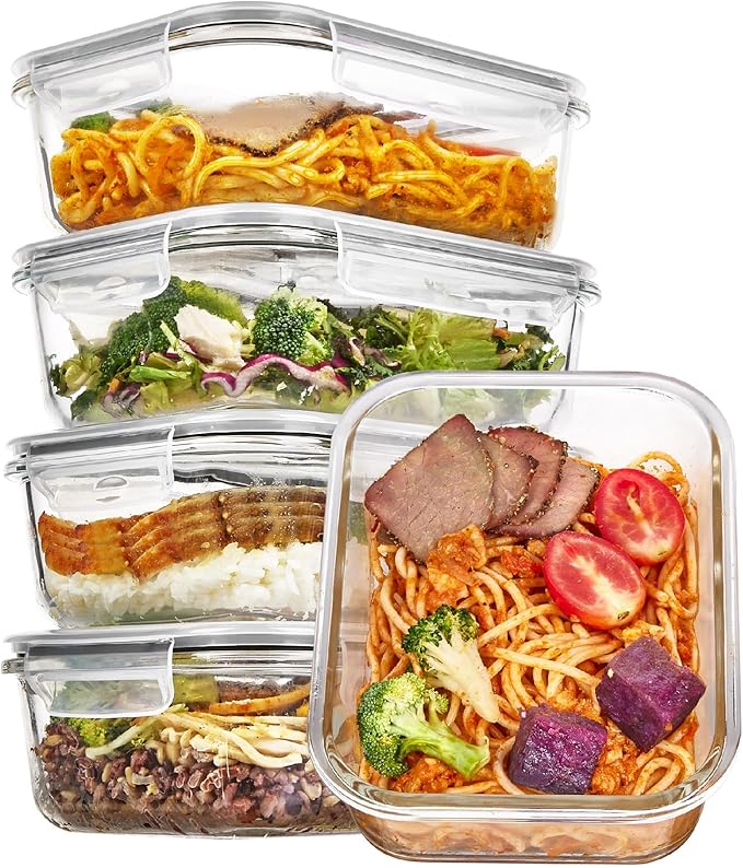 Vtopmart 35+22+63oz Glass Food Storage Containers with Lids, Airtight Reusable Meal Prep Lunch Container Set, Safe for Oven, Microwave, Freezer, and Dishwasher