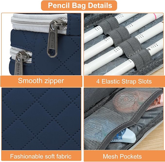 Della Gao Large Pencil Case, Big Capacity Pencil Pouch with 3 Compartments, Office Pencil Bag with Zipper, Big Pen Case for Adults (01-3SLLG)